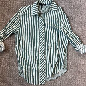 Jane and Delancey Striped Button-Down Shirt in Green and White